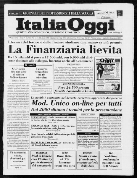 Italia oggi : quotidiano di economia finanza e politica